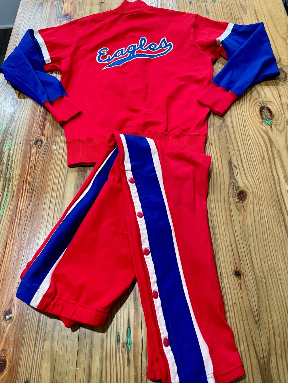 Vintage 70s Sand Knit Eagles Warm up Suit Matching Jacket Pants Tearaway Small